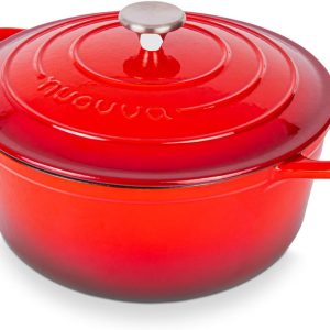 Cast Iron Dutch Oven with Lid – Non-Stick Ovenproof Enamelled Casserole Pot, Oven Safe up to 500° F – Sturdy Dutch Oven Cookware – Red, 6.4-Quart, 28cm – by Nuovva