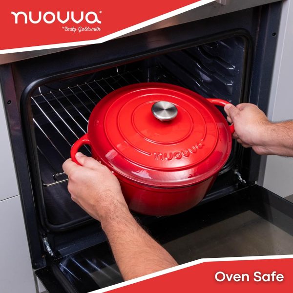 Cast Iron Dutch Oven with Lid – Non-Stick Ovenproof Enamelled Casserole Pot, Oven Safe up to 500° F – Sturdy Dutch Oven Cookware – Red, 6.4-Quart, 28cm – by Nuovva - Image 3