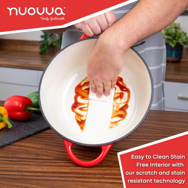 Cast Iron Dutch Oven with Lid – Non-Stick Ovenproof Enamelled Casserole Pot, Oven Safe up to 500° F – Sturdy Dutch Oven Cookware – Red, 6.4-Quart, 28cm – by Nuovva - Image 5