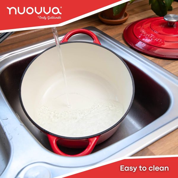 Cast Iron Dutch Oven with Lid – Non-Stick Ovenproof Enamelled Casserole Pot, Oven Safe up to 500° F – Sturdy Dutch Oven Cookware – Red, 6.4-Quart, 28cm – by Nuovva - Image 6
