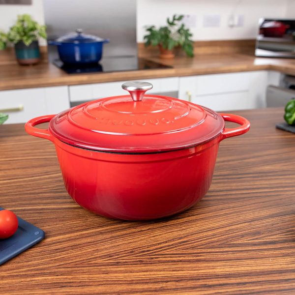 Cast Iron Dutch Oven with Lid – Non-Stick Ovenproof Enamelled Casserole Pot, Oven Safe up to 500° F – Sturdy Dutch Oven Cookware – Red, 6.4-Quart, 28cm – by Nuovva - Image 8