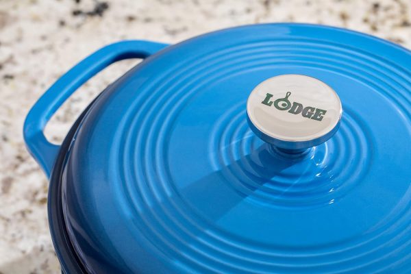Lodge 6 Quart Enameled Cast Iron Dutch Oven with Lid – Dual Handles – Oven Safe up to 500° F or on Stovetop - Use to Marinate, Cook, Bake, Refrigerate and Serve – Blue - Image 6