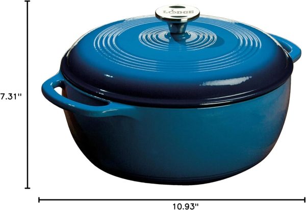 Lodge 6 Quart Enameled Cast Iron Dutch Oven with Lid – Dual Handles – Oven Safe up to 500° F or on Stovetop - Use to Marinate, Cook, Bake, Refrigerate and Serve – Blue - Image 8