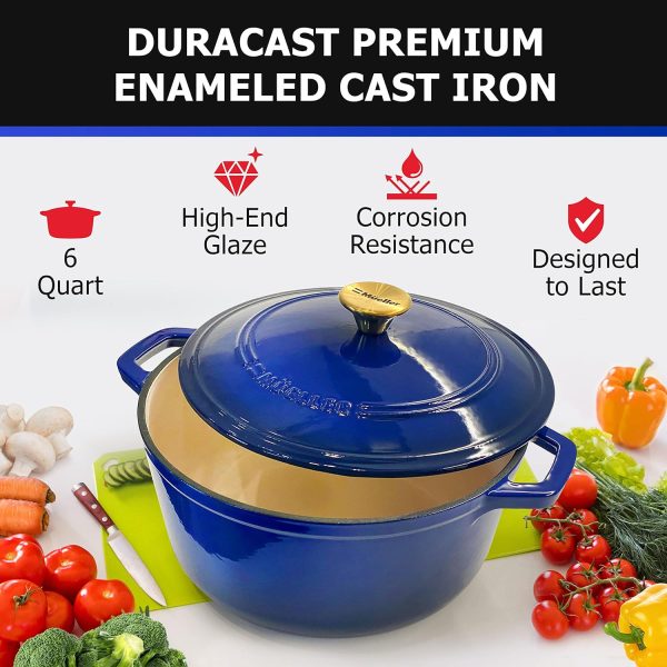 Mueller 6qt Enameled Cast Iron Dutch Oven, Heavy-Duty Casserole and Braiser Pan with Lid and Knob, Safe for All Cooktops - Blue - Image 2