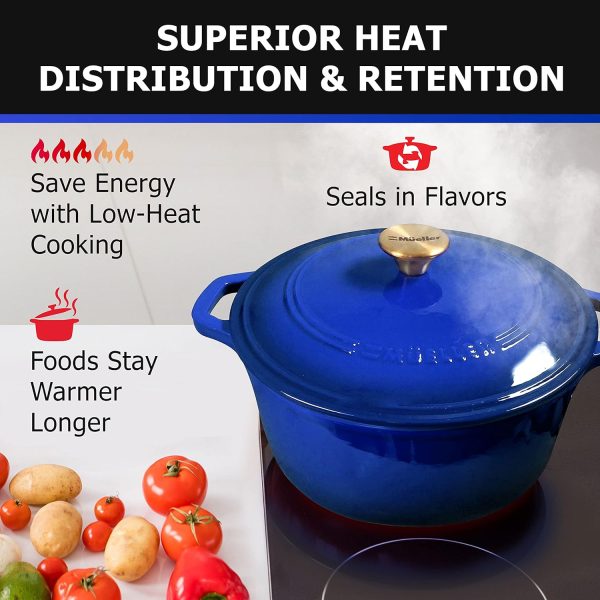 Mueller 6qt Enameled Cast Iron Dutch Oven, Heavy-Duty Casserole and Braiser Pan with Lid and Knob, Safe for All Cooktops - Blue - Image 3