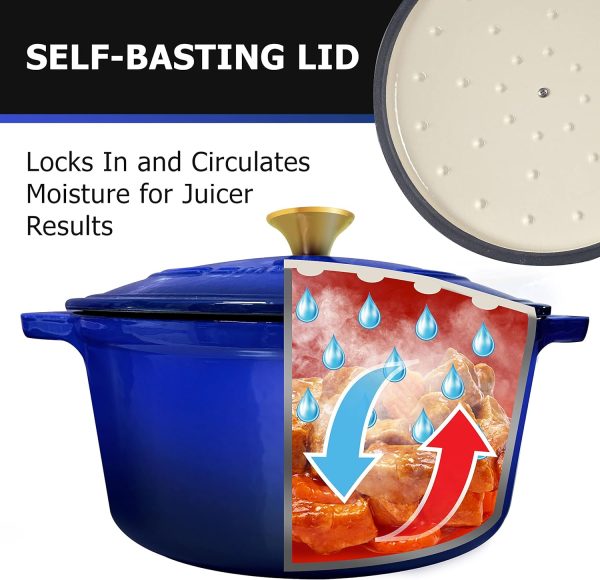 Mueller 6qt Enameled Cast Iron Dutch Oven, Heavy-Duty Casserole and Braiser Pan with Lid and Knob, Safe for All Cooktops - Blue - Image 4