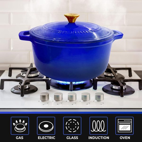 Mueller 6qt Enameled Cast Iron Dutch Oven, Heavy-Duty Casserole and Braiser Pan with Lid and Knob, Safe for All Cooktops - Blue - Image 5
