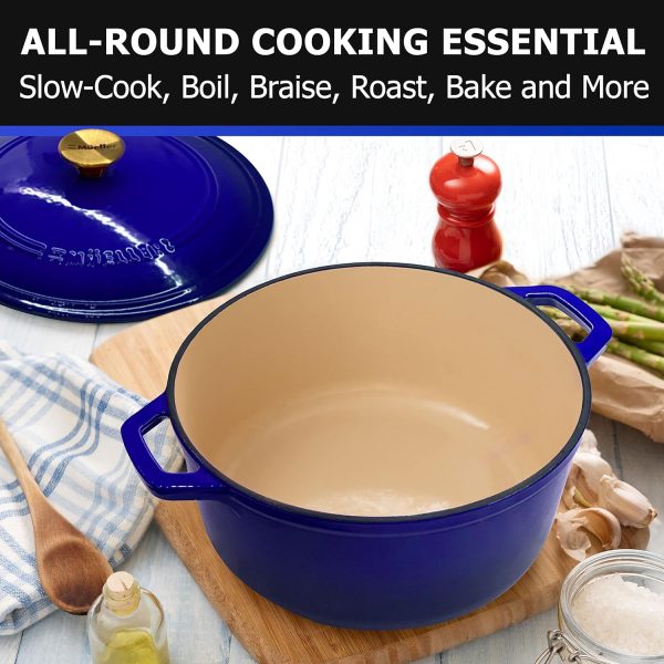 Mueller 6qt Enameled Cast Iron Dutch Oven, Heavy-Duty Casserole and Braiser Pan with Lid and Knob, Safe for All Cooktops - Blue - Image 6