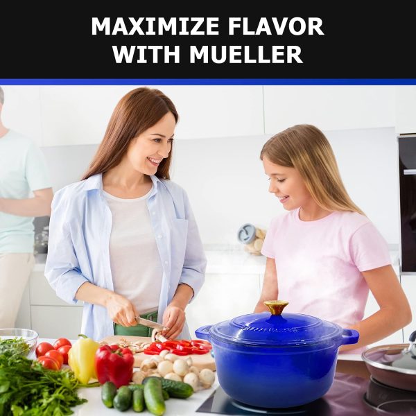 Mueller 6qt Enameled Cast Iron Dutch Oven, Heavy-Duty Casserole and Braiser Pan with Lid and Knob, Safe for All Cooktops - Blue - Image 7